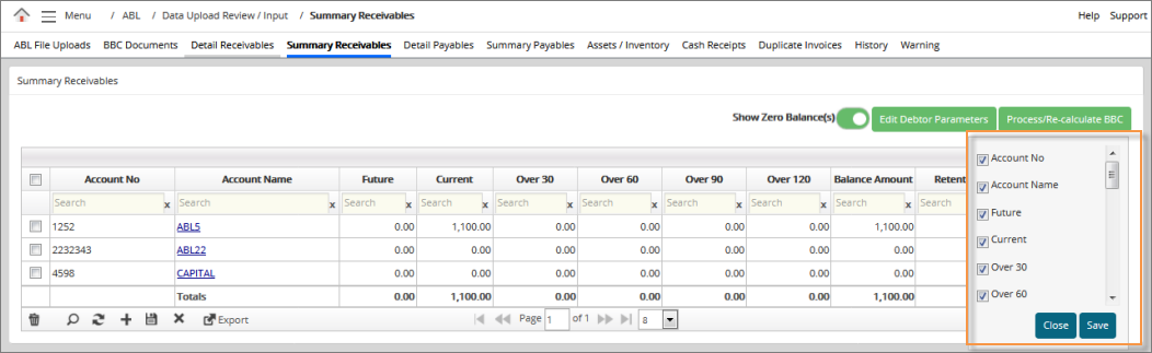 Customize Fields page